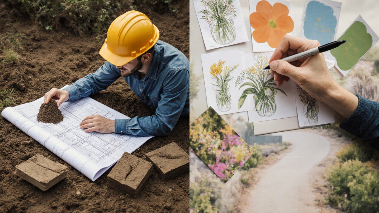 Два специалиста: инженер и дизайнер, работающие вместе над садом