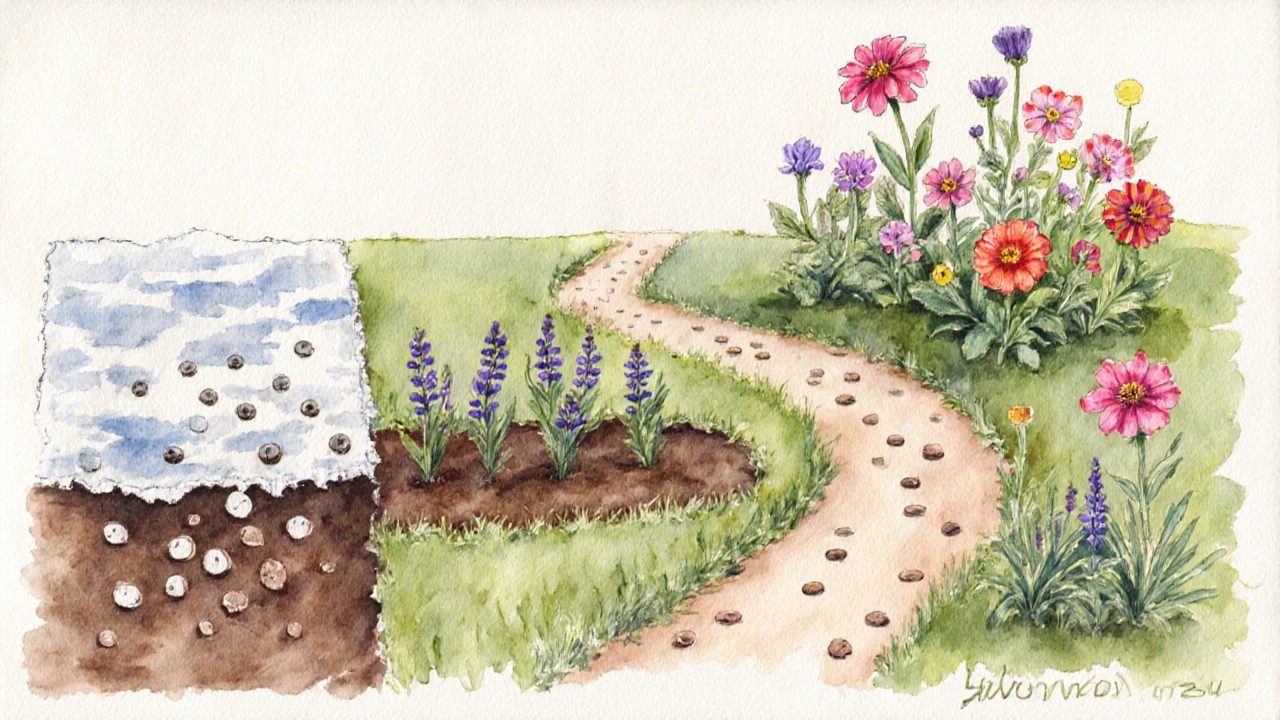 Сезонное развитие прямого посева: зима, весна, лето — семена превращаются в цветы.