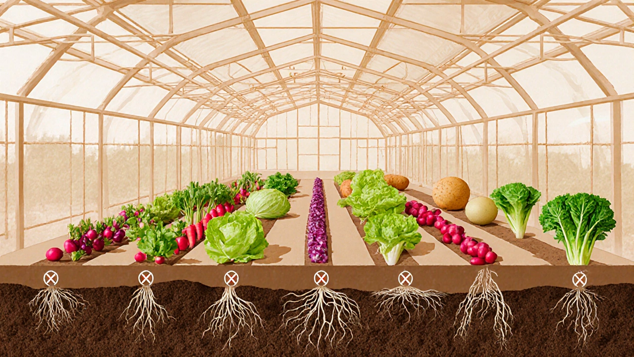 Схема посадки свеклы с соседями в теплице: лук, салат, редис и капуста, без вредителей.