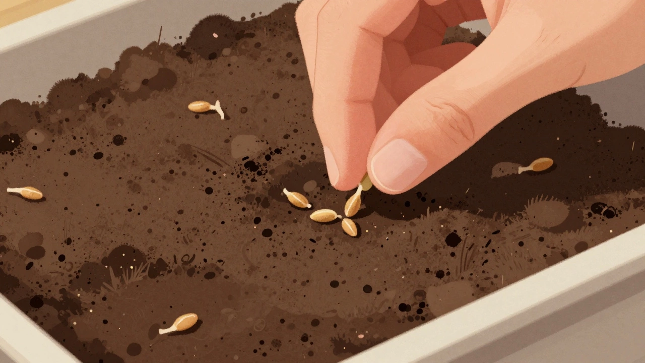 Семена радиса в почве, рука сеет