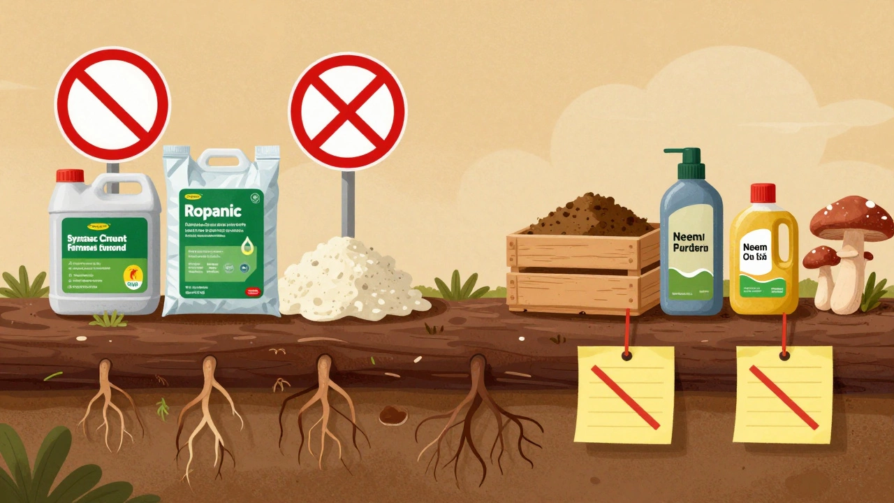 Сравнение запрещённых химикатов и разрешённых натуральных методов в органическом земледелии.