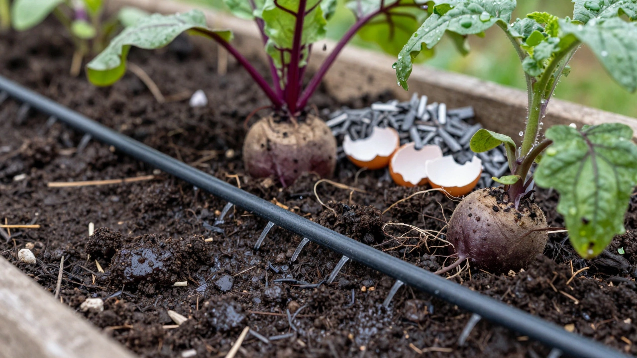 Капельный полив, древесная зола и яичная скорлупа у корней овощей для защиты и питания