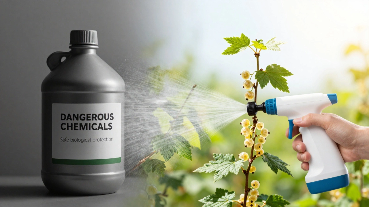 Сравнение опасных химикатов и безопасного биораспылителя в саду